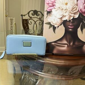 Guess Light Blue Wallet with Gold Accents